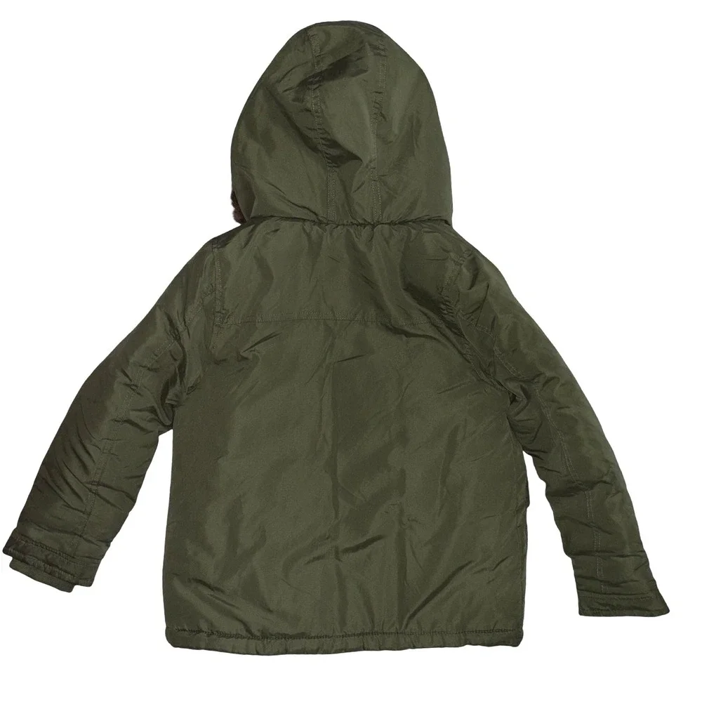 Carters Boys Size 7 Olive Green Puffer Jacket Faux Fur Hooded Winter Parka Coat